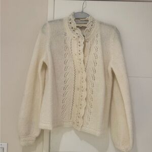 Sezane Elegant Cream Lace-Trimmed Women's Sweater
